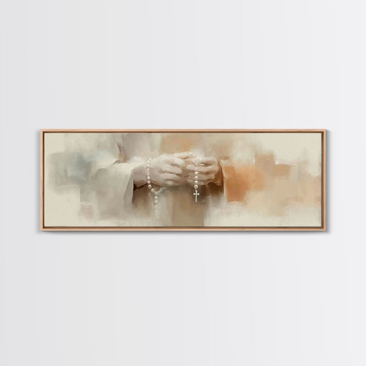 Peaceful Rosary Light, Framed Canvas Print, Christian Art Canvas, Christian Wall Art, Panoramic Art, Jesus Painting, Christmas Art