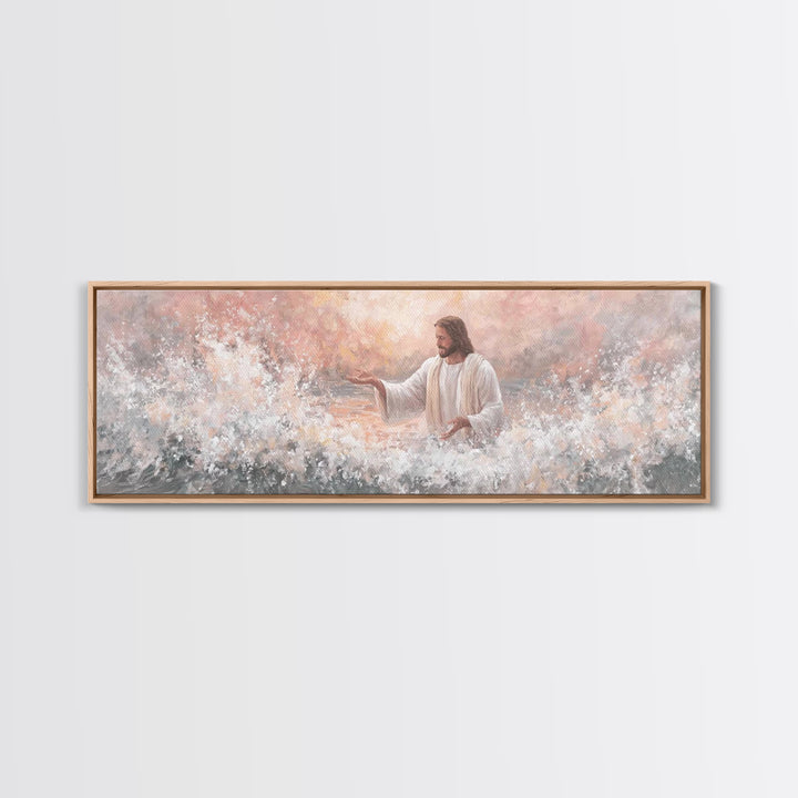 Waves Of His Grace – Framed Canvas Print – Panoramic Painting – Christian Art Canvas – Jesus Art Print – Christian Wall Art – Large Christi