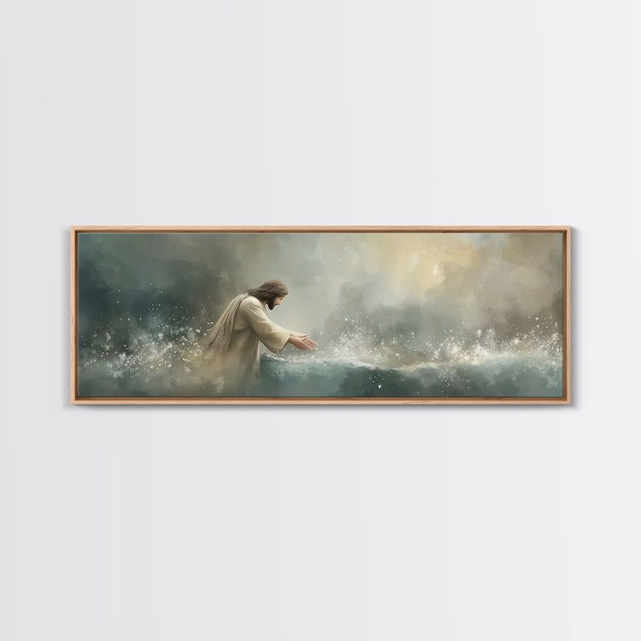 Heavenly Waters – Framed Canvas Print – Christian Wall Art – Jesus Painting – Panoramic Art – Christian Art Canvas – Christian Decor