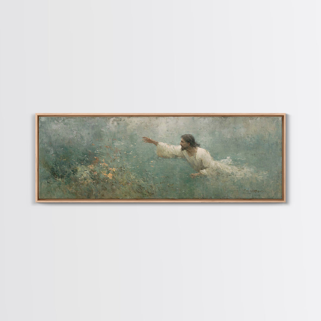 Redeeming Reach, Framed Canvas Print, Jesus Painting, Panoramic Wall Art, Christian Art Canvas, Christian Wall Art, Christian Gift Ideas