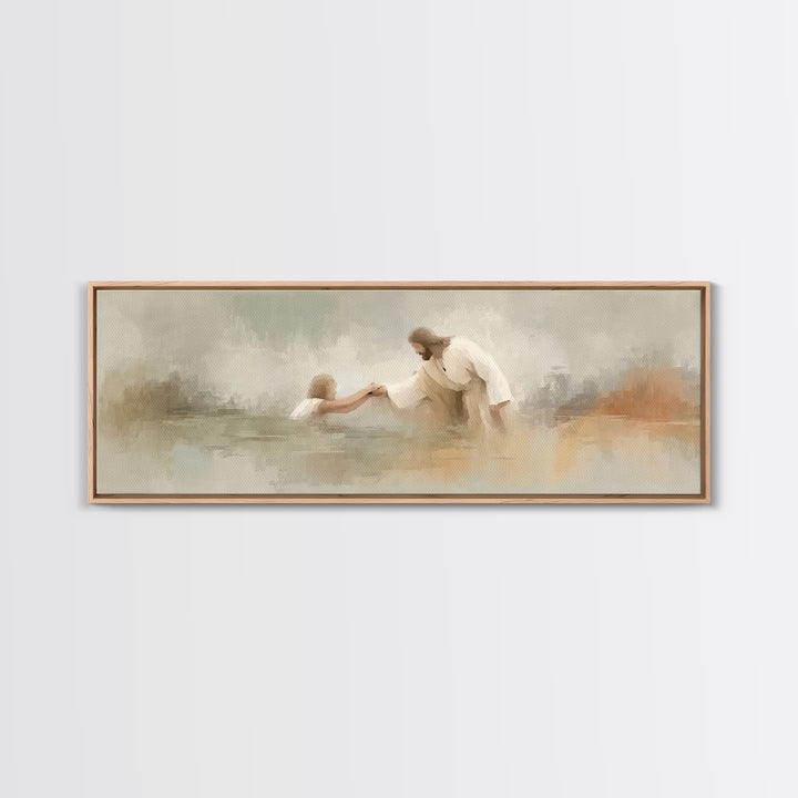 Saving Grace | Framed Canvas Print | Christian Art Canvas | Panoramic Print | Jesus Painting | Christian Wall Art | Modern Christian Art