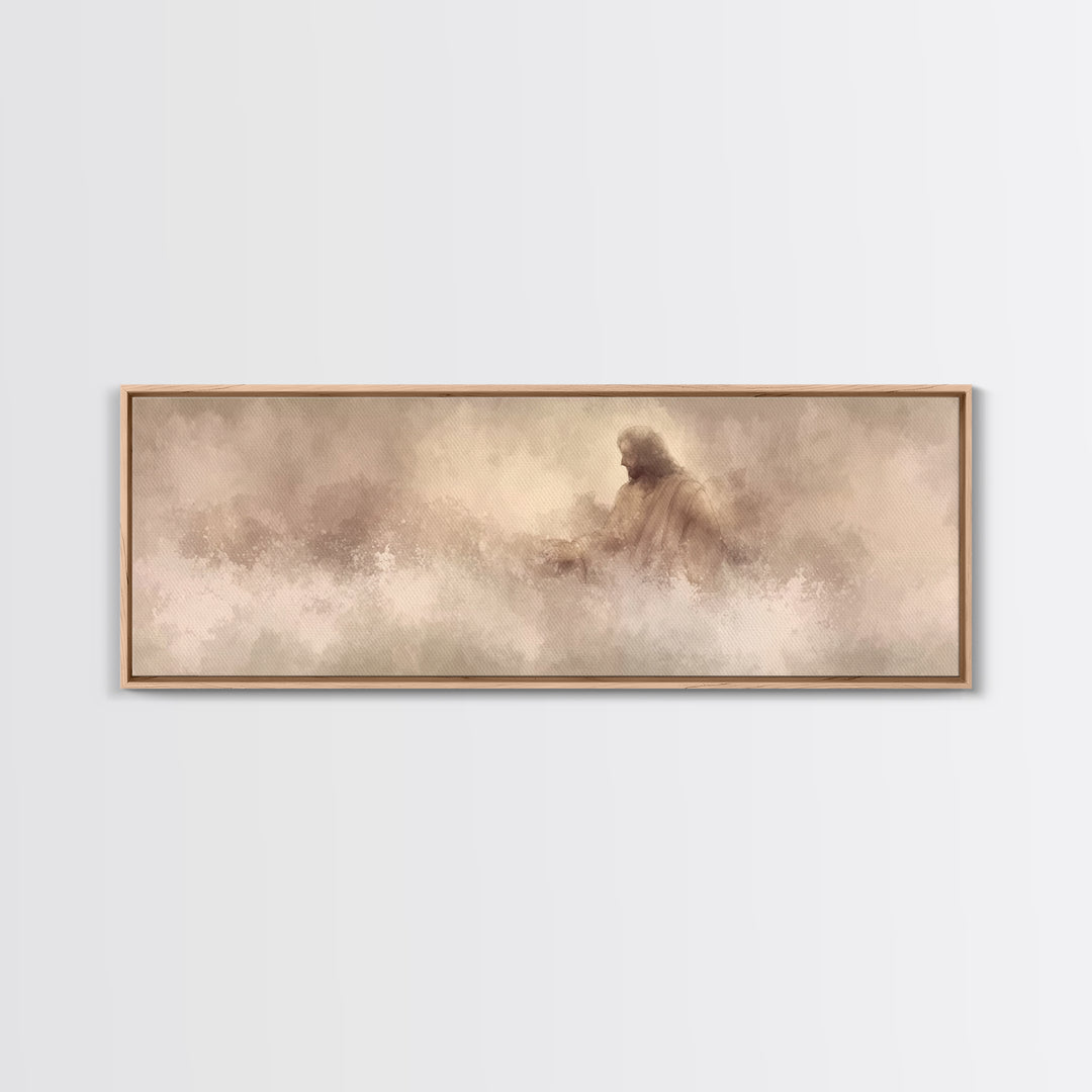 Graceful Rescue, Framed Canvas Print, Panoramic Frame, Christian Art Canvas, Jesus Painting, Christian Decor, Christian Wall Art