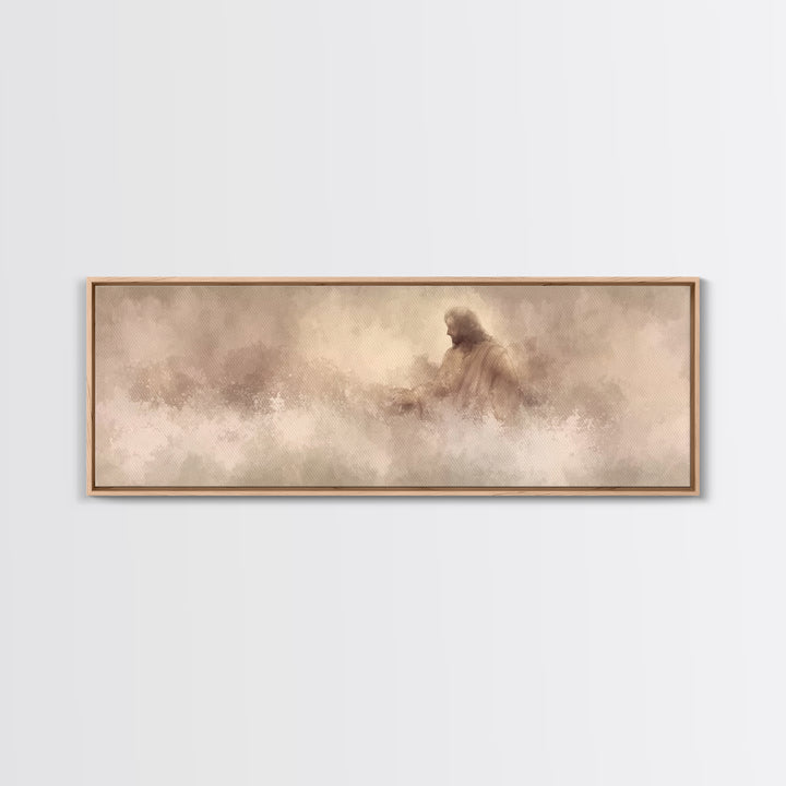 Graceful Rescue, Framed Canvas Print, Panoramic Frame, Christian Art Canvas, Jesus Painting, Christian Decor, Christian Wall Art
