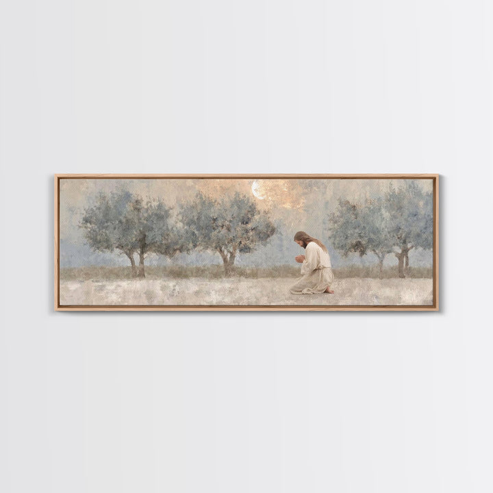 Midnight Prayer | Framed Canvas Print | Christian Wall Art | Jesus Painting | Panoramic Art | Christian Art Canvas | Subtle Christian Art