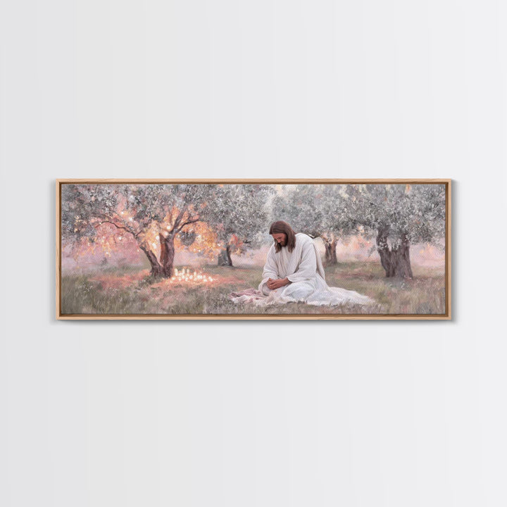 Quiet Devotion, Framed Canvas Print, Christian Art Canvas, Panoramic Painting, Jesus Painting, Christian Wall Art, Modern Christian Art