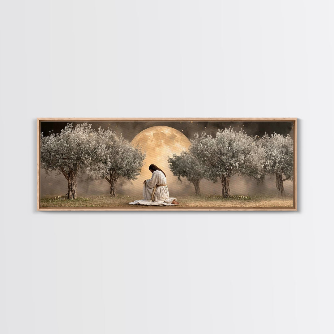 Garden Of Prayer, Framed Canvas Print, Christian Art, Jesus Painting, Panoramic Art, Christian Decor, Christian Gift, Large Christian Art,