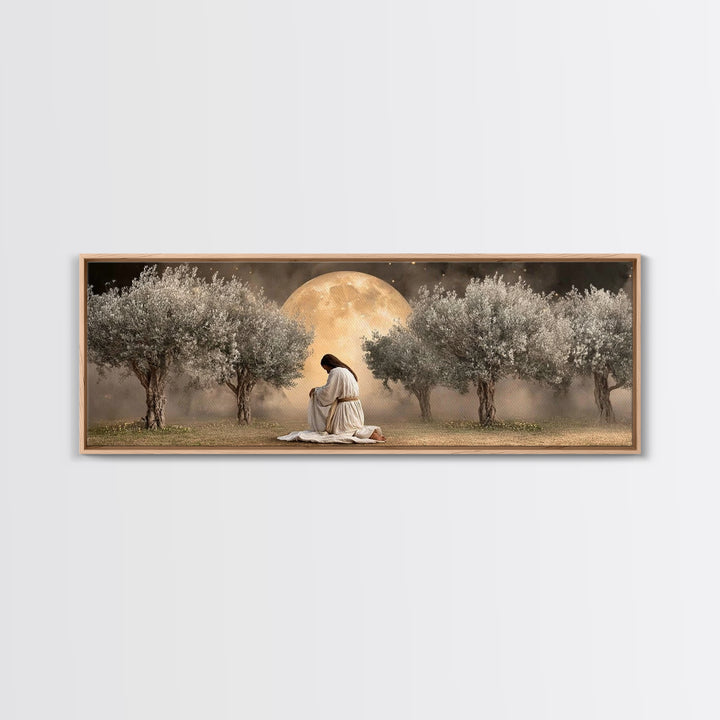 Garden Of Prayer, Framed Canvas Print, Christian Art, Jesus Painting, Panoramic Art, Christian Decor, Christian Gift, Large Christian Art,