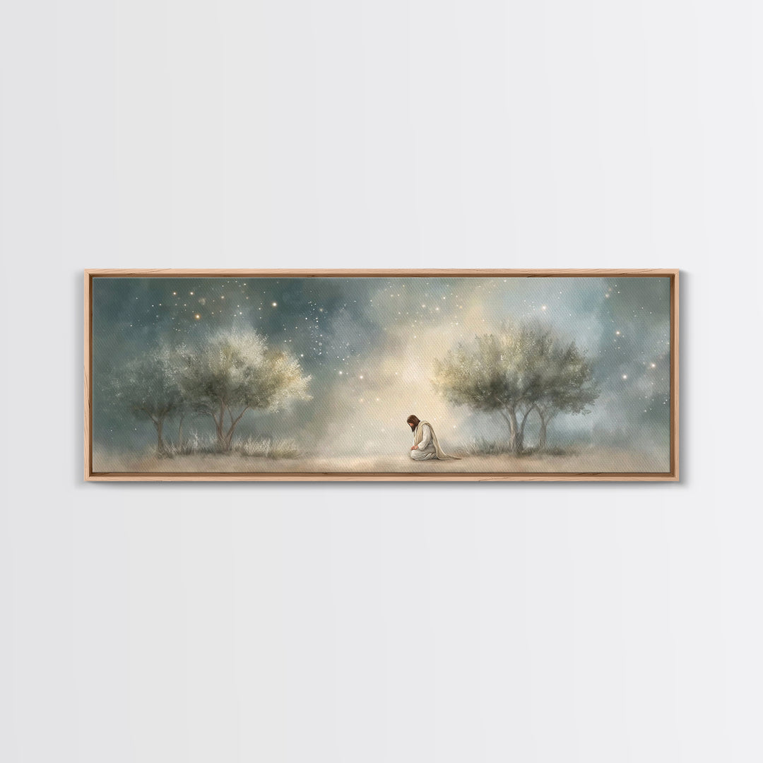 Night Of Devotion – Framed Canvas Print – Christian Art – Jesus Painting – Panoramic Art – Christian Decor – Christian Gift – Large Christi