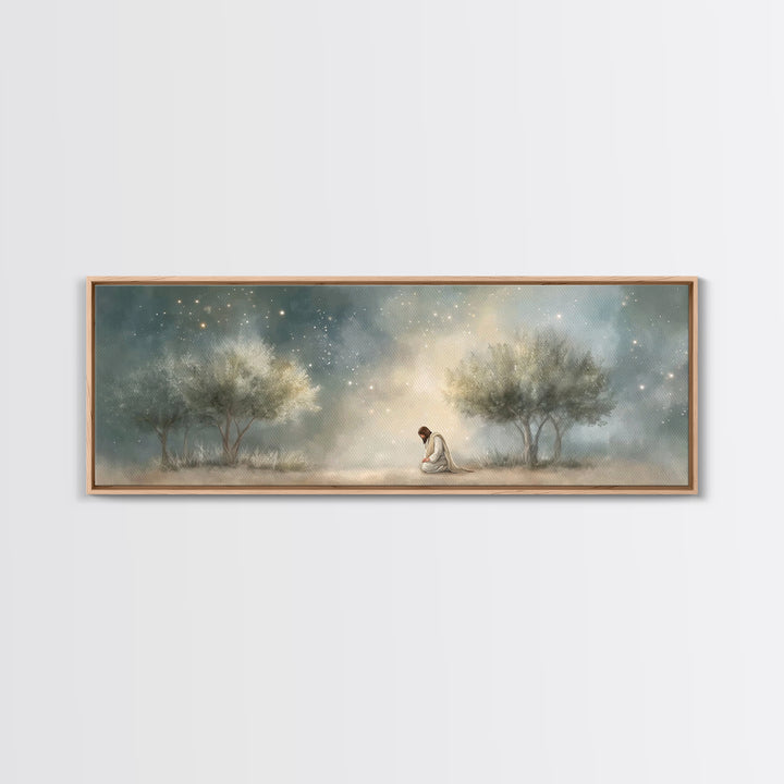 Night Of Devotion – Framed Canvas Print – Christian Art – Jesus Painting – Panoramic Art – Christian Decor – Christian Gift – Large Christi