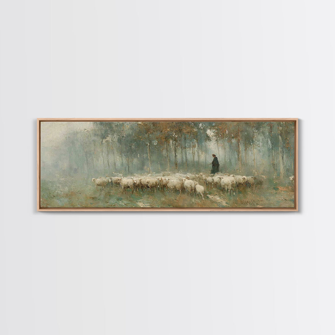 Gentle Shepherd Path – Framed Canvas Print – Panoramic Art – Christian Wall Art – Christian Art Canvas – Jesus Painting – Christmas Art