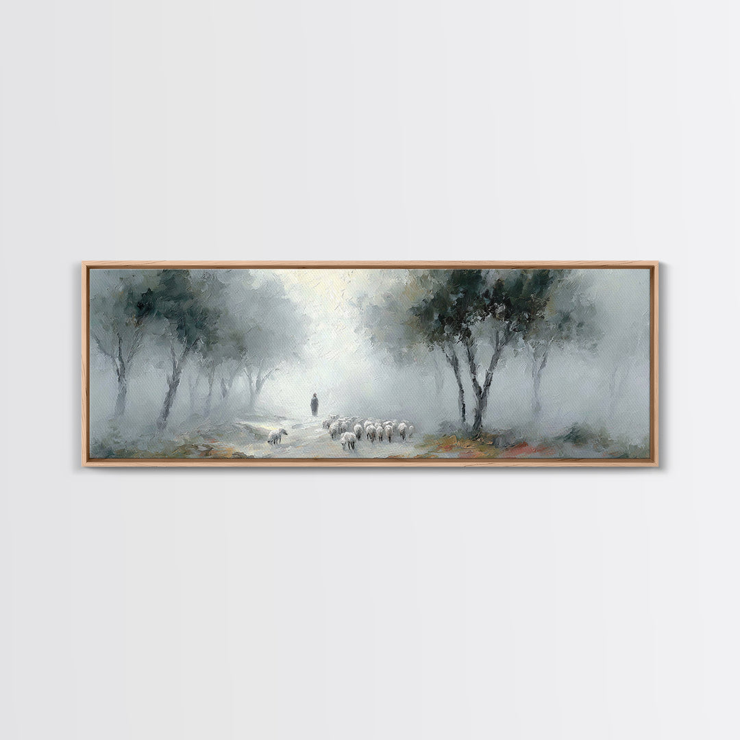 Morning Shepherd Calm – Framed Canvas Print – Panoramic Print – Christian Art Work – Christian Christmas Art – Jesus Painting – Christian D