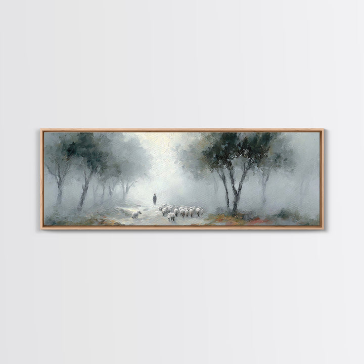 Morning Shepherd Calm – Framed Canvas Print – Panoramic Print – Christian Art Work – Christian Christmas Art – Jesus Painting – Christian D