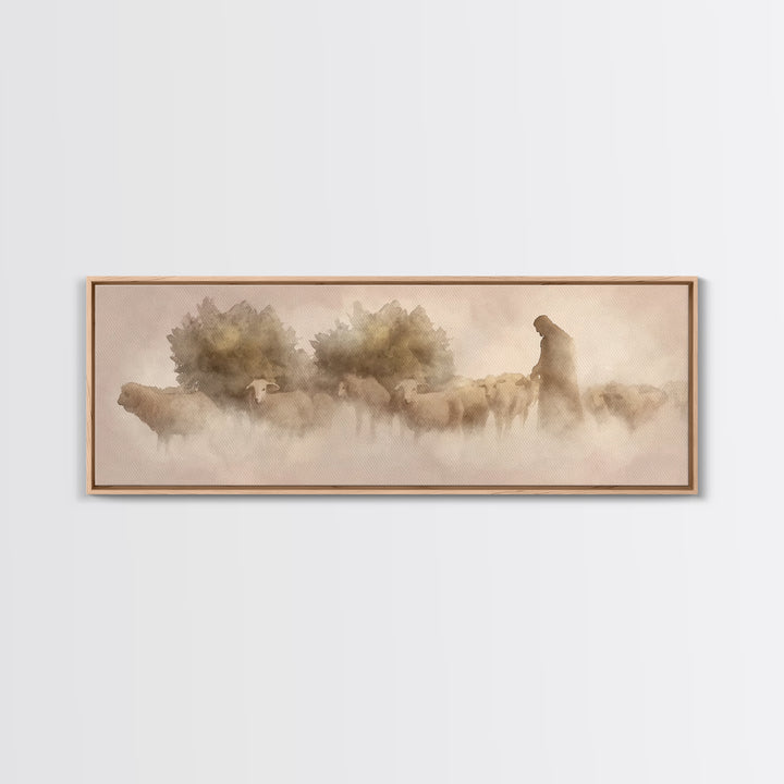 Shepherd Of Dawn | Framed Canvas Print | Panoramic Frame | Christian Art Canvas | Jesus Wall Art | Christmas Art | Christian Gift Ideas