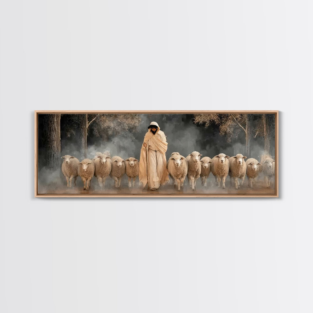 Holy Guardian Peace, Framed Canvas Print, Panoramic Wall Art, Jesus Painting Canvas, Christian Art Print, Christian Christmas Art, Christia