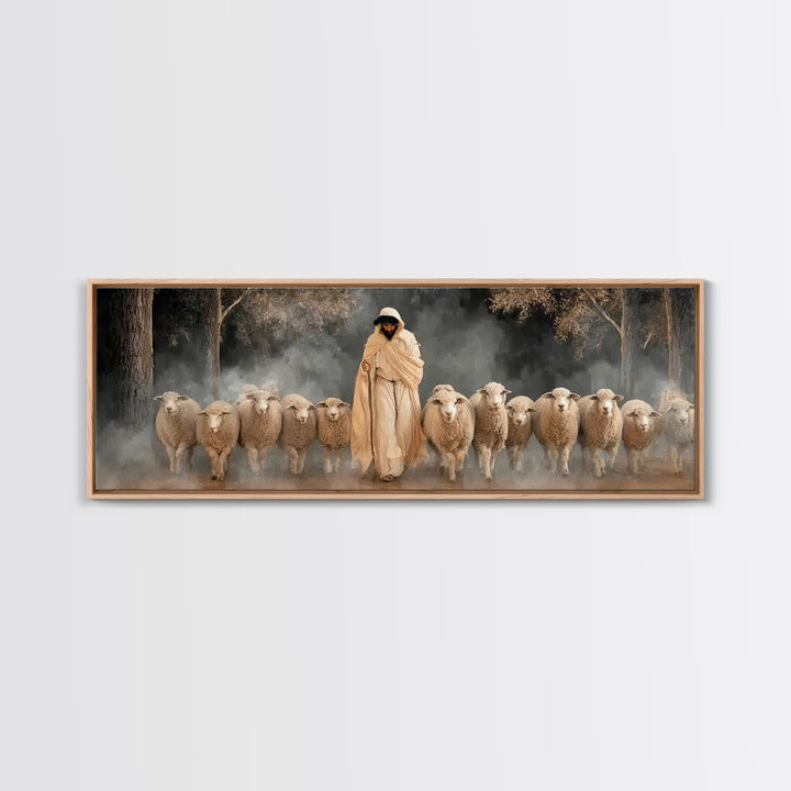 Holy Guardian Peace, Framed Canvas Print, Panoramic Wall Art, Jesus Painting Canvas, Christian Art Print, Christian Christmas Art, Christia