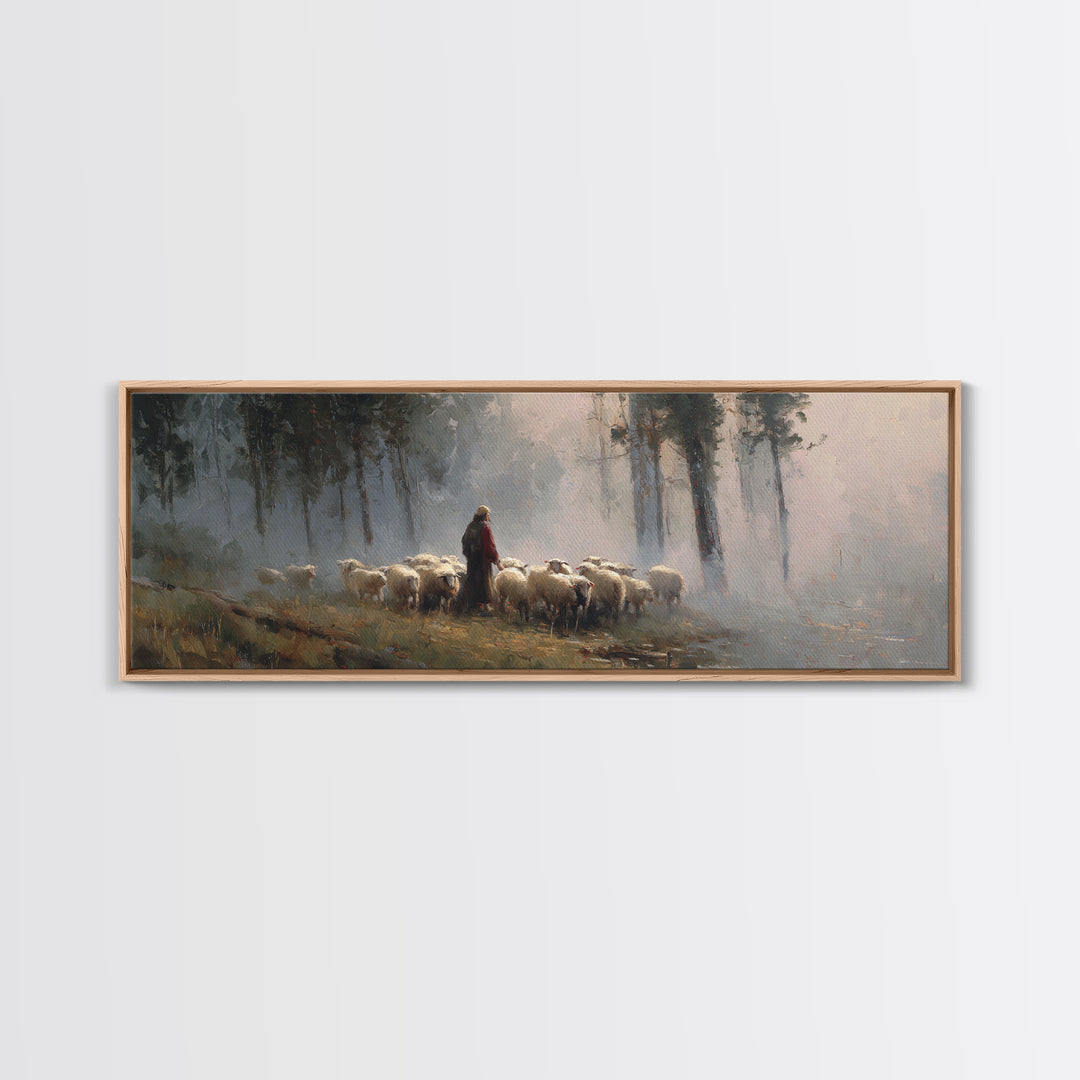 Forest Flock Grace – Framed Canvas Print – Panoramic Painting – Christian Art Gift – Jesus Canvas Art – Christmas Art Work – Christian Wall