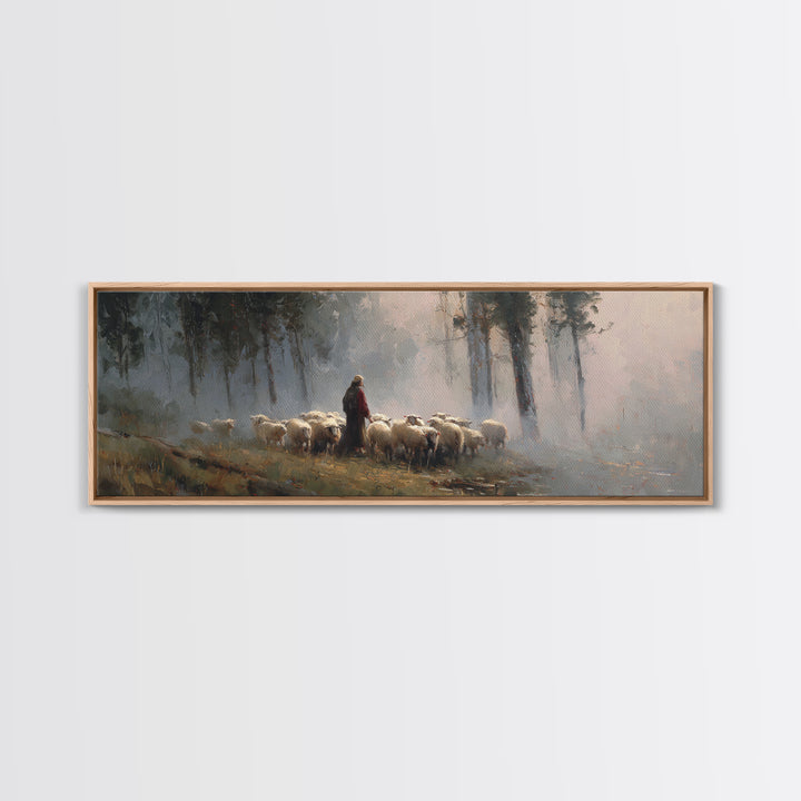 Forest Flock Grace – Framed Canvas Print – Panoramic Painting – Christian Art Gift – Jesus Canvas Art – Christmas Art Work – Christian Wall