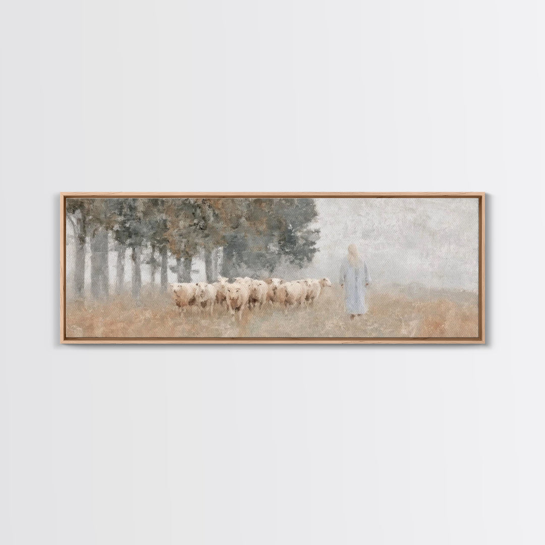 Pasture Of Hope | Framed Canvas Print | Panoramic Art | Christian Art Canvas | Jesus Painting | Christian Christmas Decor | Subtle Christia