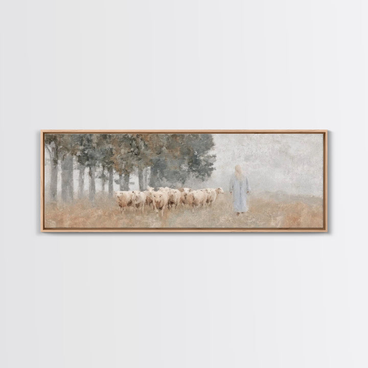 Pasture Of Hope | Framed Canvas Print | Panoramic Art | Christian Art Canvas | Jesus Painting | Christian Christmas Decor | Subtle Christia