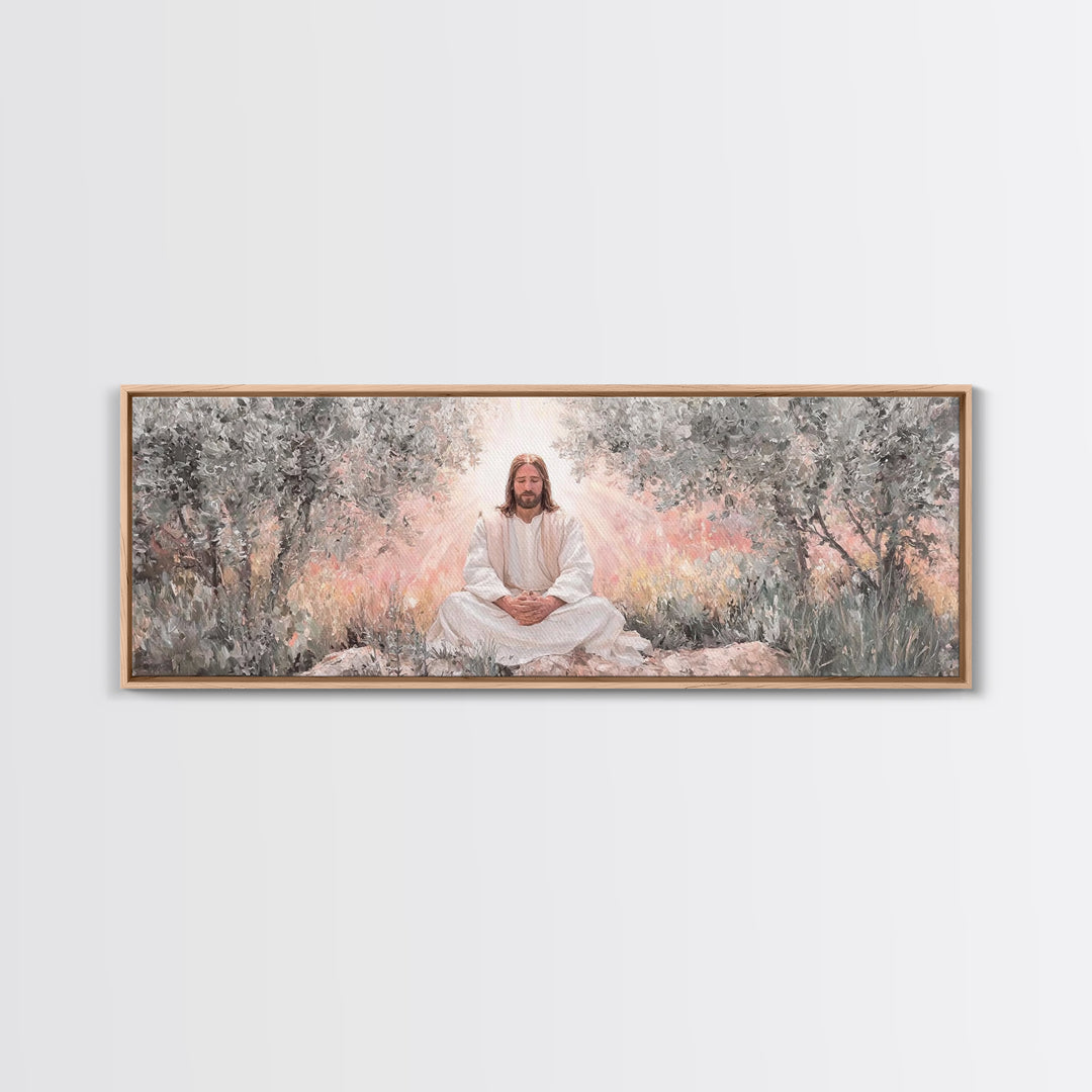 Garden Of Holy Rest, Framed Canvas Print, Panoramic Print, Christian Art Work, Jesus Canvas Art, Christian Wall Art, Christmas Art Framed