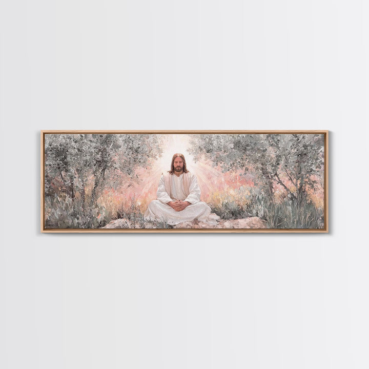 Garden Of Holy Rest, Framed Canvas Print, Panoramic Print, Christian Art Work, Jesus Canvas Art, Christian Wall Art, Christmas Art Framed
