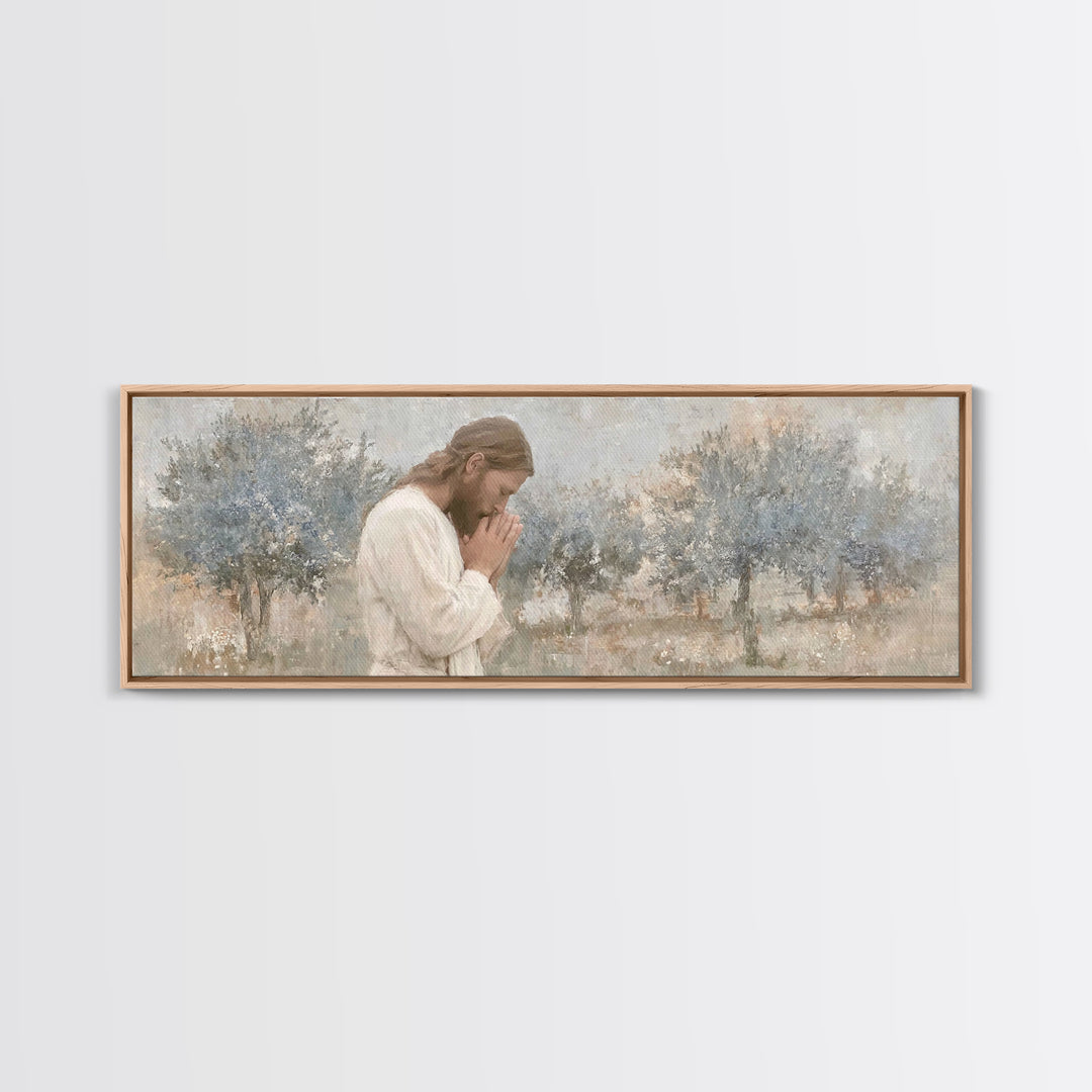 Silent Garden Grace | Framed Canvas Print | Panoramic Wall Art | Jesus Canvas Art | Christian Art Print | Modern Christian Painting | Chris