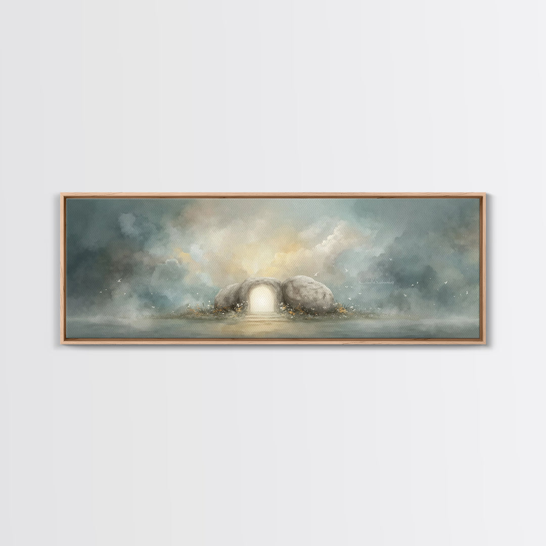 Dawn Of Hope – Framed Canvas Print – Extra Wide Art – Christian Art Canvas – Christian Painting – Christmas Art – Jesus Painting