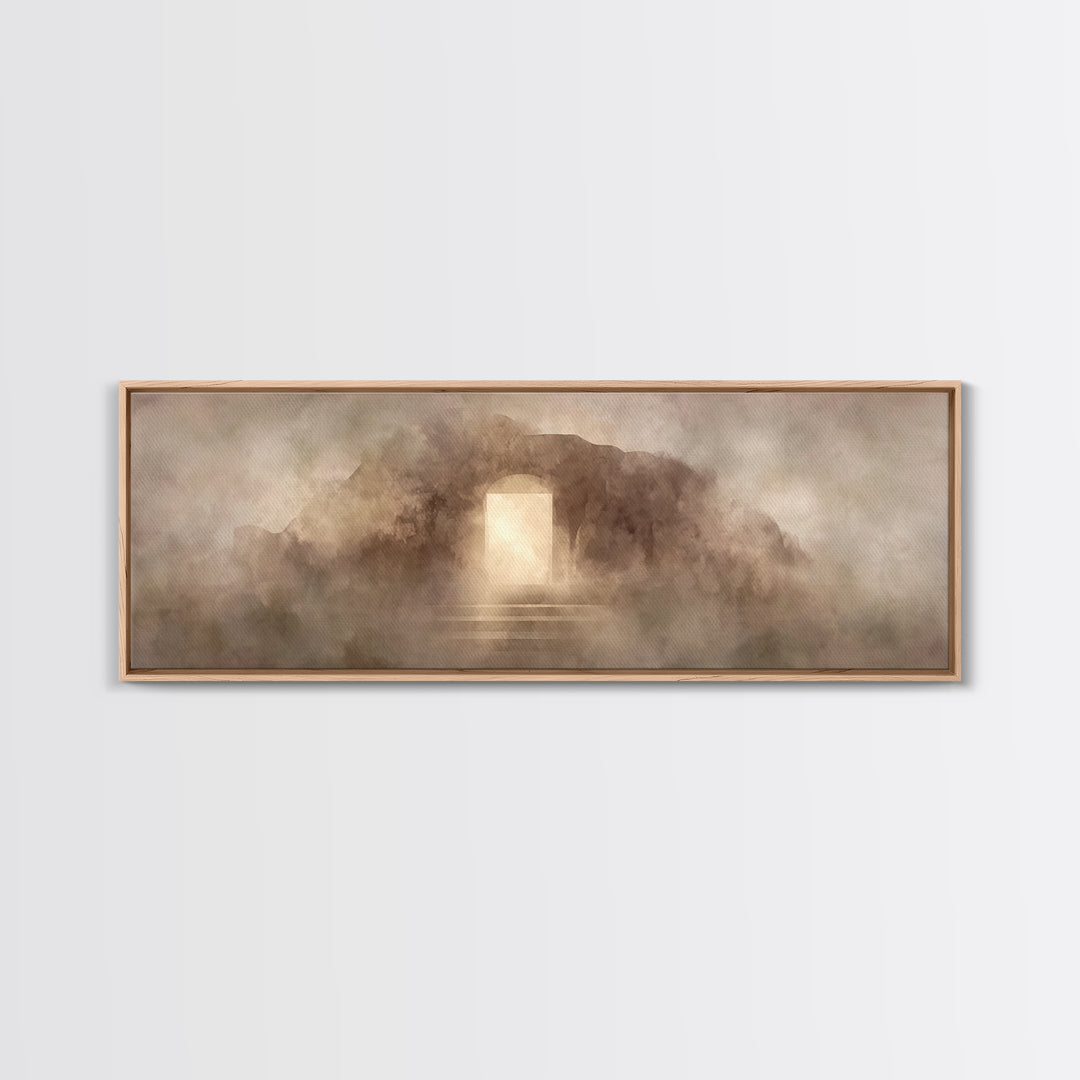 Resurrection Stone Gate | Framed Canvas Print | Panoramic Art | Christian Art Canvas | Christian Painting | Jesus Painting | Christmas Art