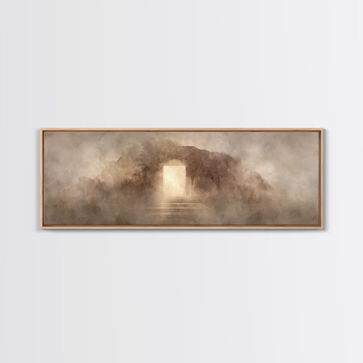 Resurrection Stone Gate | Framed Canvas Print | Panoramic Art | Christian Art Canvas | Christian Painting | Jesus Painting | Christmas Art
