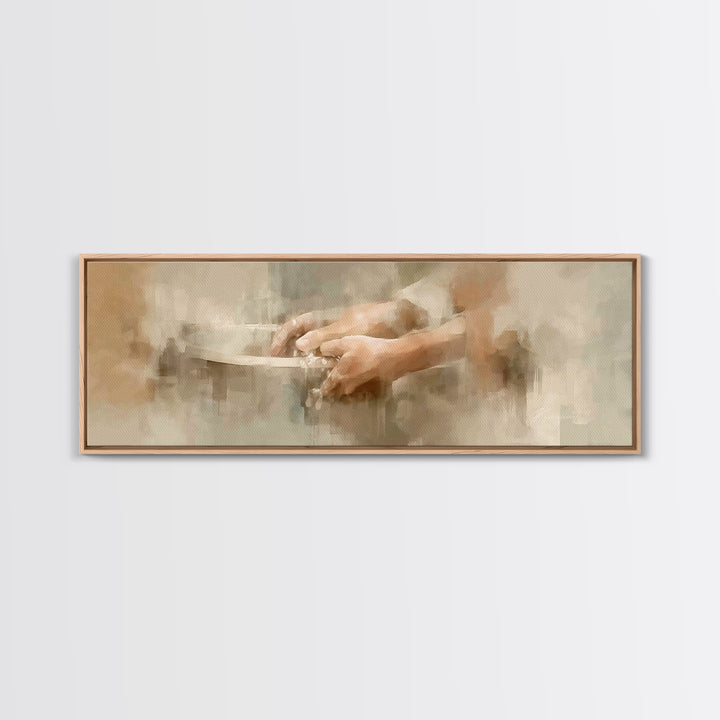 Hands Of Compassion | Framed Canvas Print | Christian Wall Art | Christian Art Canvas | Panoramic Art | Christian Painting | Jesus Canvas A