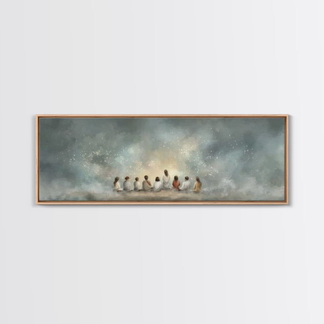 Heavenly Gathering, Framed Canvas Print, Panoramic Print, Christian Art Canvas, Christian Painting, Jesus Painting, Christian Wall Art