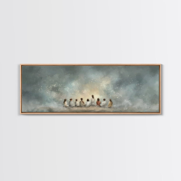 Heavenly Gathering, Framed Canvas Print, Panoramic Print, Christian Art Canvas, Christian Painting, Jesus Painting, Christian Wall Art