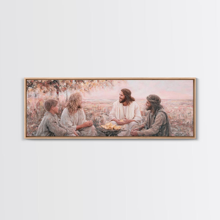 Humble Gathering Grace – Framed Canvas Print – Jesus Painting – Christian Art Canvas – Panoramic Art – Christian Decor – Christian Wall Art