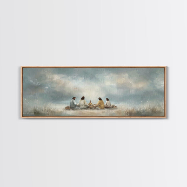 Harbor Meal Blessing | Framed Canvas Print | Christian Wall Art | Jesus Painting | Christian Art Canvas | Panoramic Painting | Christian Gi