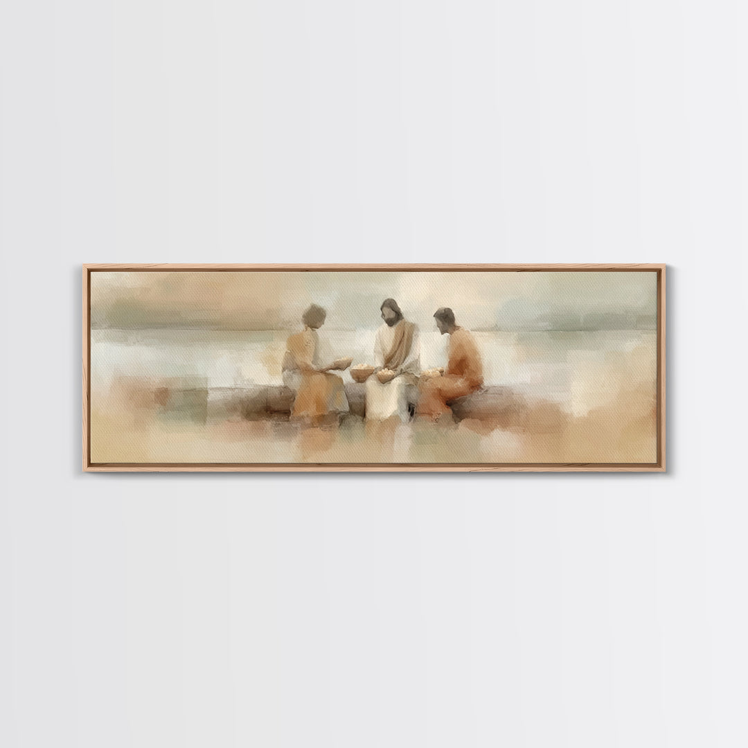 Shore of Abundance – Framed Canvas Print – Jesus Painting – Christian Wall Art – Panoramic Art – Christian Art Canvas – Christian Gift