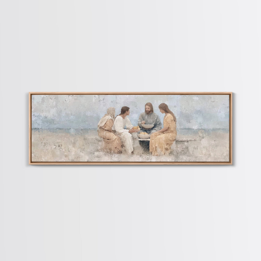 Meal Of Grace | Framed Canvas Print | Panoramic Painting | Christian Wall Art | Jesus Painting | Christian Art Canvas | Christian Decor