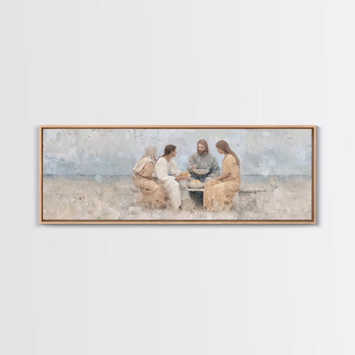 Meal Of Grace | Framed Canvas Print | Panoramic Painting | Christian Wall Art | Jesus Painting | Christian Art Canvas | Christian Decor
