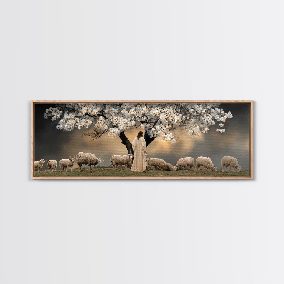 Under Blooming Grace, Framed Canvas Print, Christian Art Canvas, Panoramic Painting, Christian Wall Art, Jesus Painting, Christian Decor