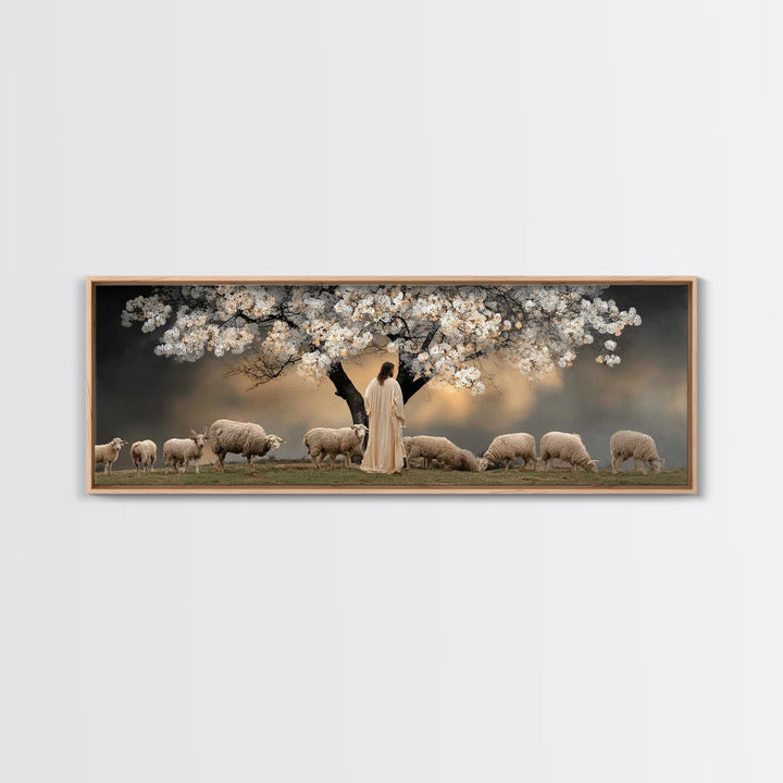 Under Blooming Grace, Framed Canvas Print, Christian Art Canvas, Panoramic Painting, Christian Wall Art, Jesus Painting, Christian Decor