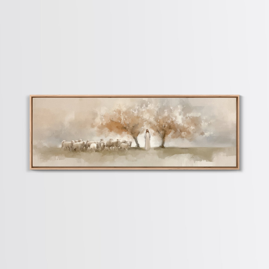 The Shepherd’s Calm – Framed Canvas Print – Christian Wall Art – Jesus Painting – Panoramic Art – Christian Art Canvas – Christian Christma