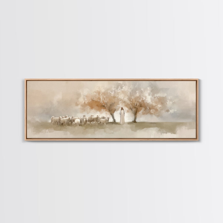 The Shepherd’s Calm – Framed Canvas Print – Christian Wall Art – Jesus Painting – Panoramic Art – Christian Art Canvas – Christian Christma