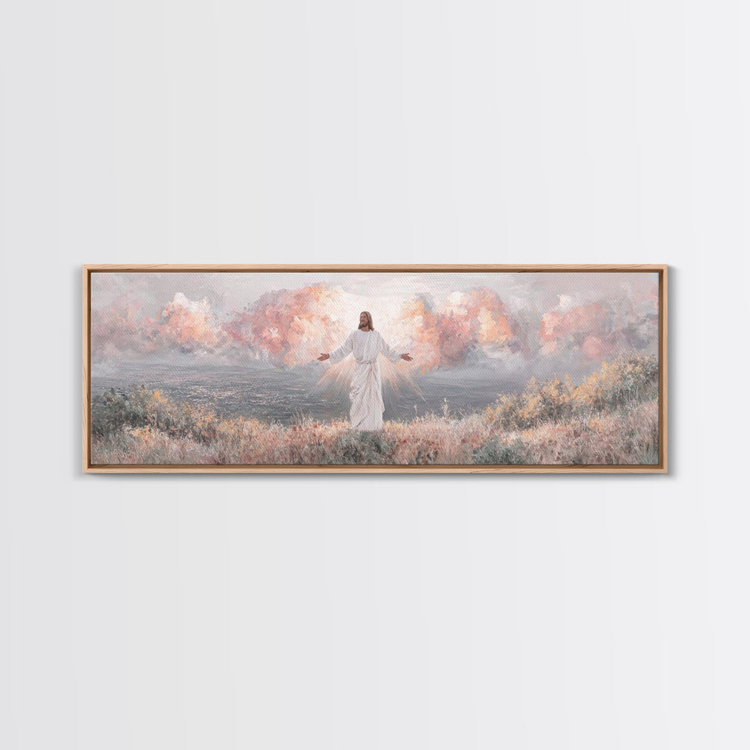 Radiant Dawn Blessing, Framed Canvas Print, Christian Wall Art, Jesus Painting, Panoramic Wall Art, Christian Art Canvas, Christmas Art Pri