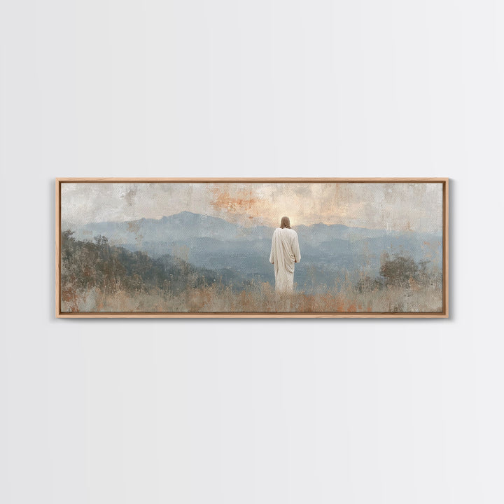 Quiet Mountain Mercy, Framed Canvas Print, Christian Wall Art, Jesus Painting, Panoramic Art, Christian Art Canvas, Christian Christmas Art