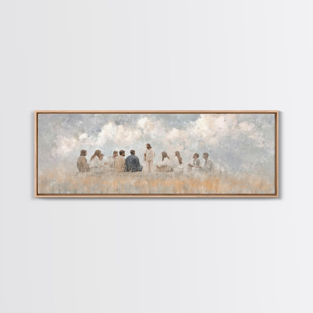 Cloudside Teaching – Framed Canvas Print – Christian Wall Art – Panoramic Art – Christian Art Canvas – Jesus Painting – Large Christian Pai