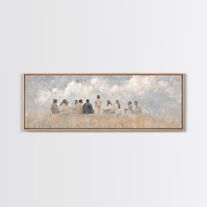 Cloudside Teaching – Framed Canvas Print – Christian Wall Art – Panoramic Art – Christian Art Canvas – Jesus Painting – Large Christian Pai