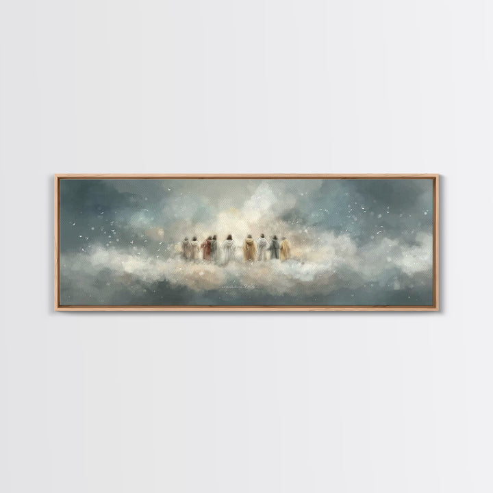 Heavenly Gathering, Framed Canvas Print, Christian Wall Art, Panoramic Print, Christian Art Canvas, Jesus Painting, Christian Christmas Art