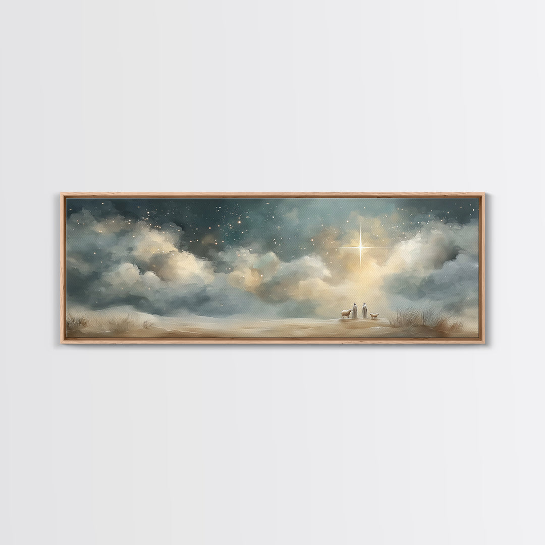 Radiant Night Promise – Framed Canvas Print – Christian Wall Art – Panoramic Print – Jesus Art Print – Christmas Art – Christian Painting