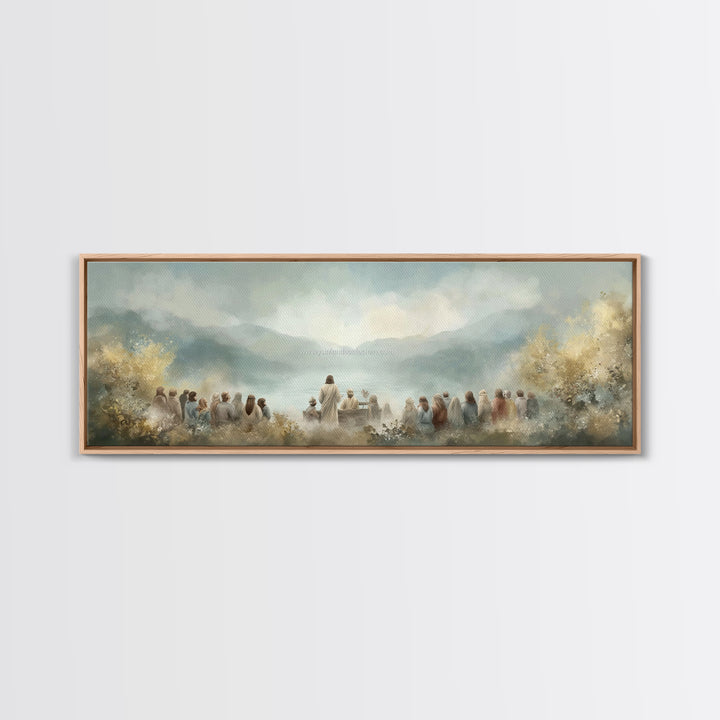 Sacred Shore Harmony | Framed Canvas Print | Christian Art Canvas | Panoramic Frame | Jesus Painting | Christian Decor | Christmas Wall Art
