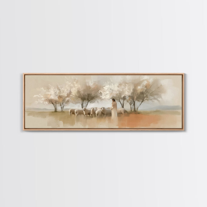 Spring Pasture Grace – Framed Canvas Print – Panoramic Print – Christian Art – Jesus Painting – Christian Gift Ideas – Christian Wall Art
