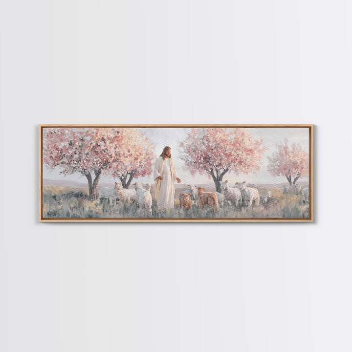 Blush Orchard Peace, Framed Canvas Print, Panoramic Painting, Christian Paintings, Jesus Canvas Art, Christian Wall Art, Christian Art Prin